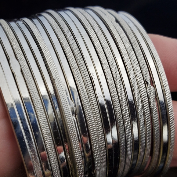 Set of 21 Silver-Tone Bangle Bracelets - Picture 2 of 7